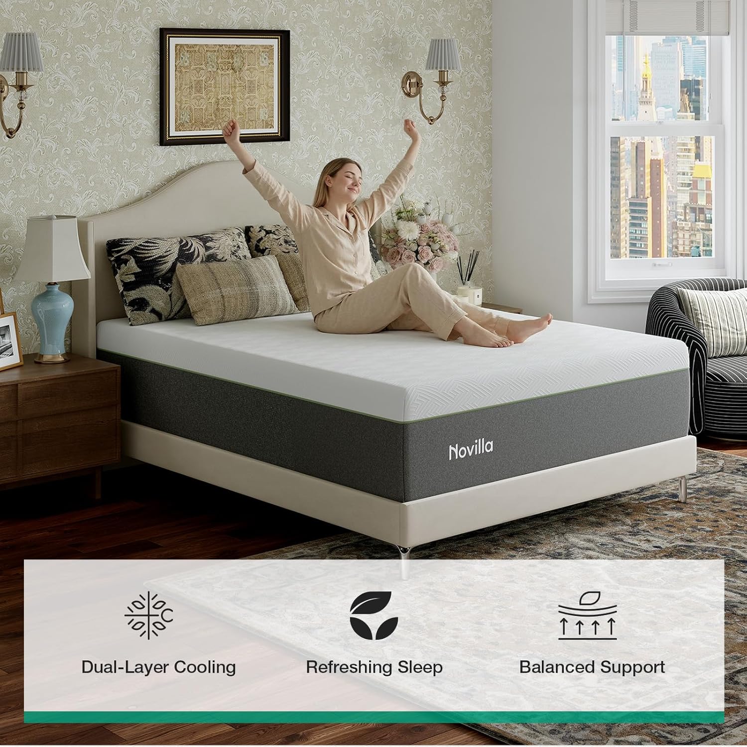 Novilla Bliss Twin Mattress - 10 Inch Green Tea Memory Foam for Refreshing Sleep | Cool-Touch Cover & Pain Relief