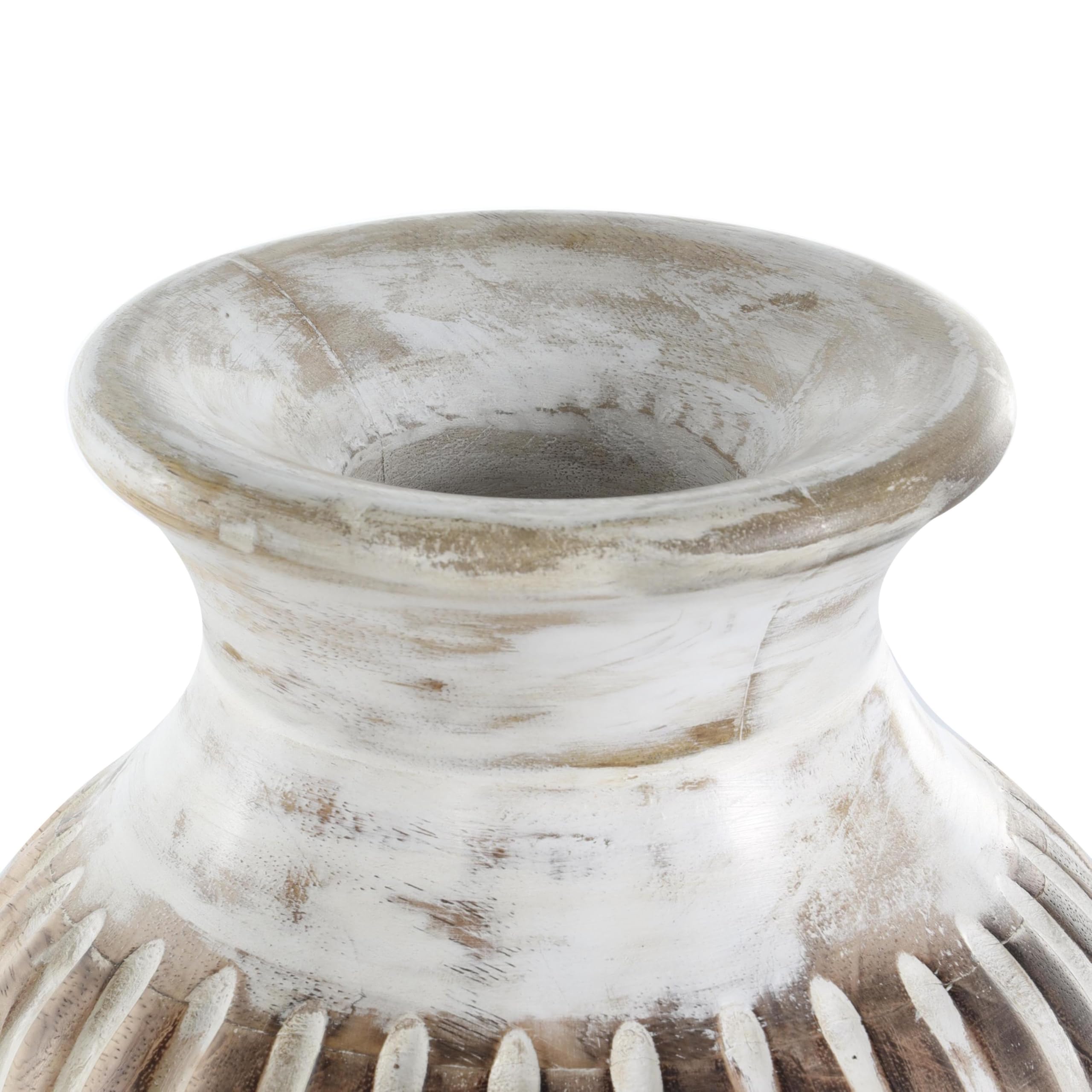 Deco 79 Mango Wood Decorative Vase Distressed Centerpiece Vase with Carved Grooves, Vase for Home Decoration 8" x 8" x 11", Brown