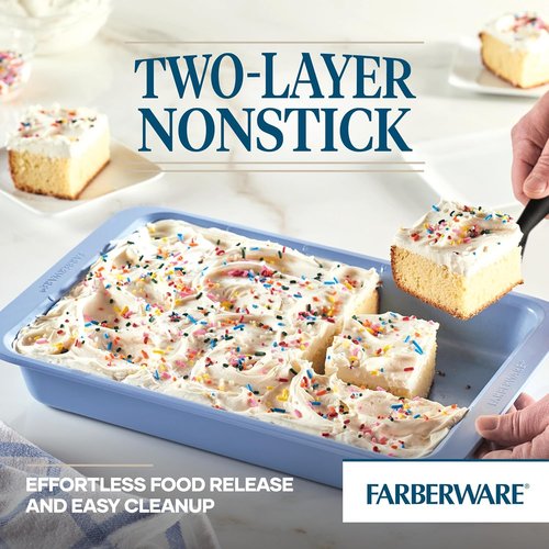 Farberware Nonstick Bakeware - Rectangular Cake Pan with Portion Marks | 9 Inch x 13 Inch - Blue