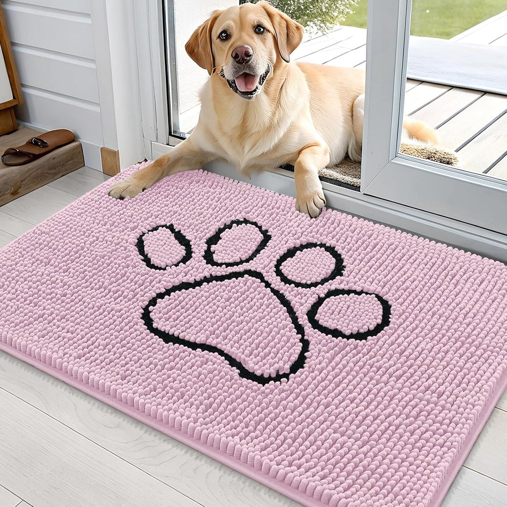OLANLY Dog Door Mat - Muddy Paws Absorbent Chenille Doormat | Non-Slip, Quick Dry, 36x24, Dusty Rose
