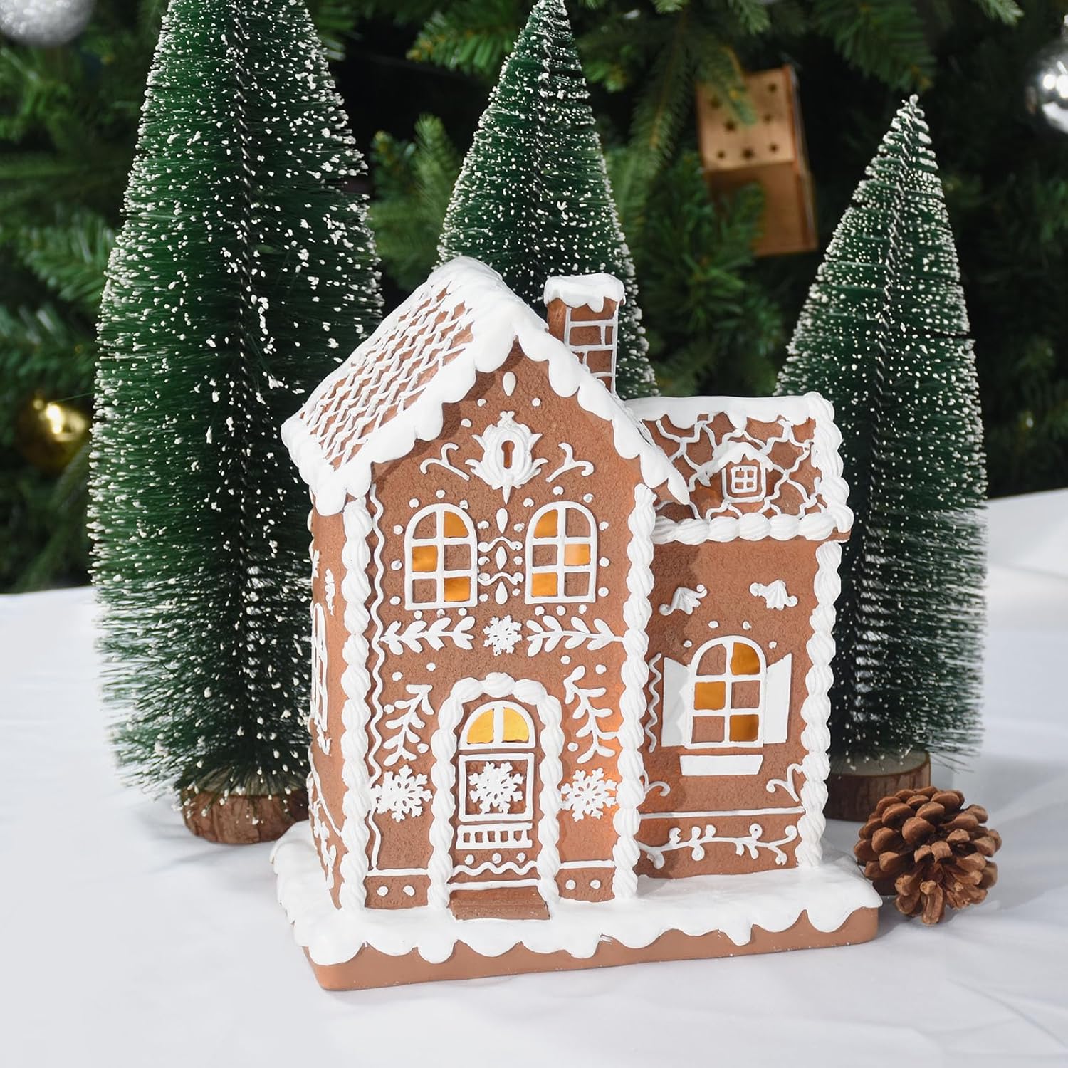 Sheaifun Gingerbread House Decor - LED Illuminated Indoor Christmas Decoration | 9x5x10.2 Inch