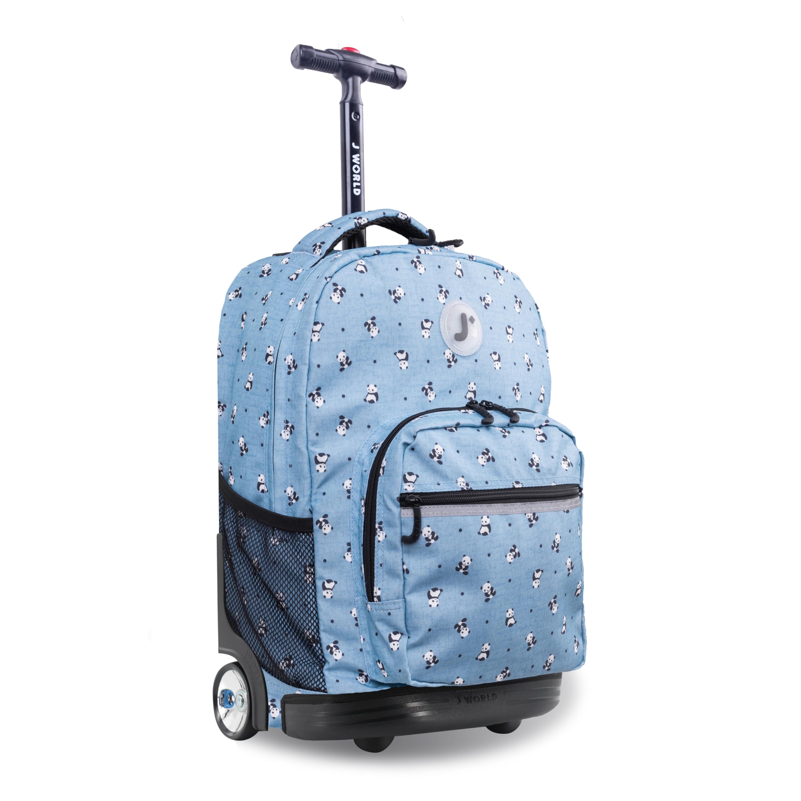 J World Sunrise Kids Rolling Backpack for Girls Boys. Roller Bookbag With Wheels For School, Panda
