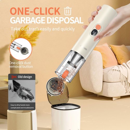 autozen 2026 Upgraded Handheld Vacuum Cordless 15000Pa Powerful Suction, Portable 4-in-1 Car Vacuum Cleaner with LED Display&Light, Multi-Nozzles for Car Interior Home Cleaning, Milk White