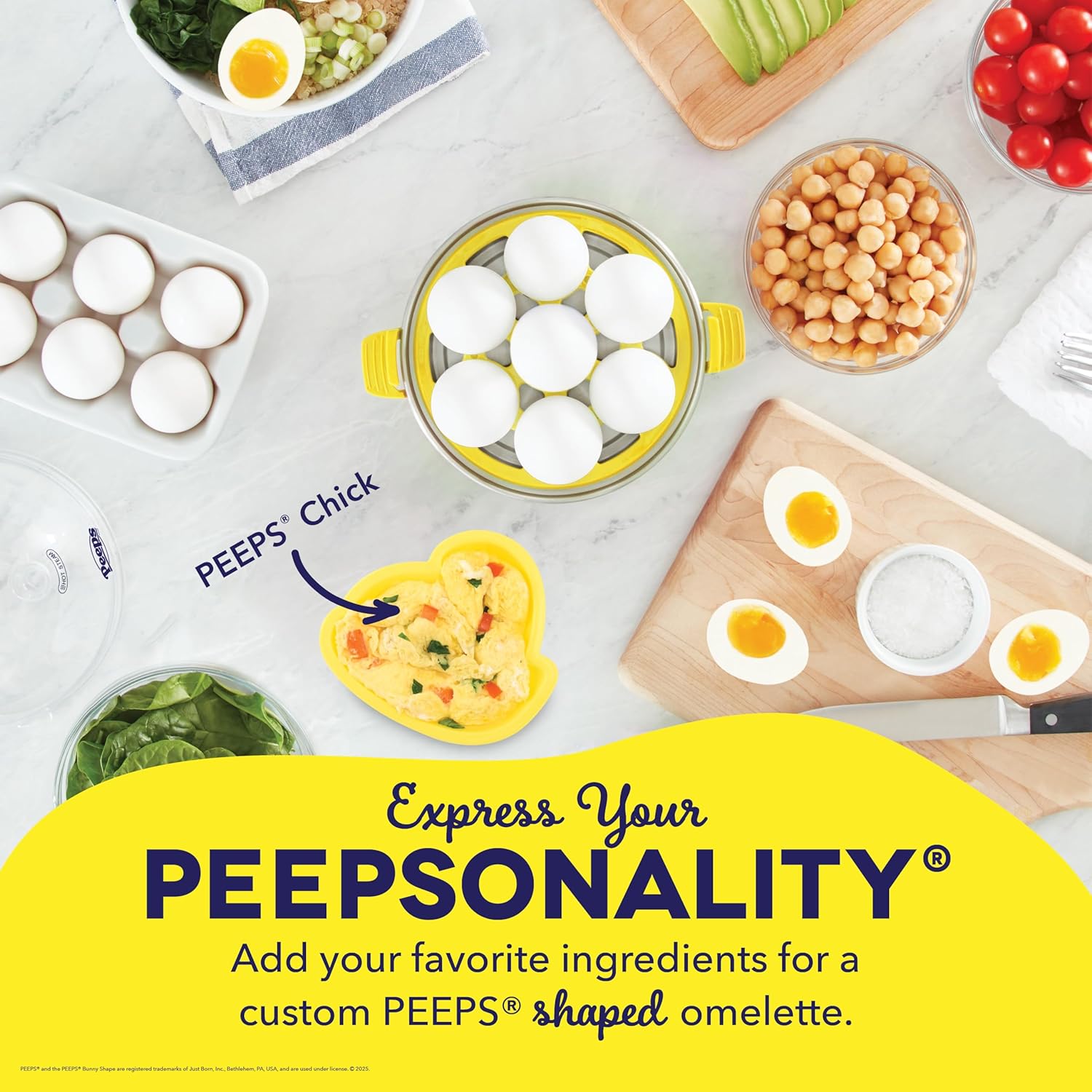 PEEPS & Dash Rapid Egg Cooker - Boil, Poach & Steam Up to 7 Eggs - Dishwasher Safe, BPA Free - Yellow