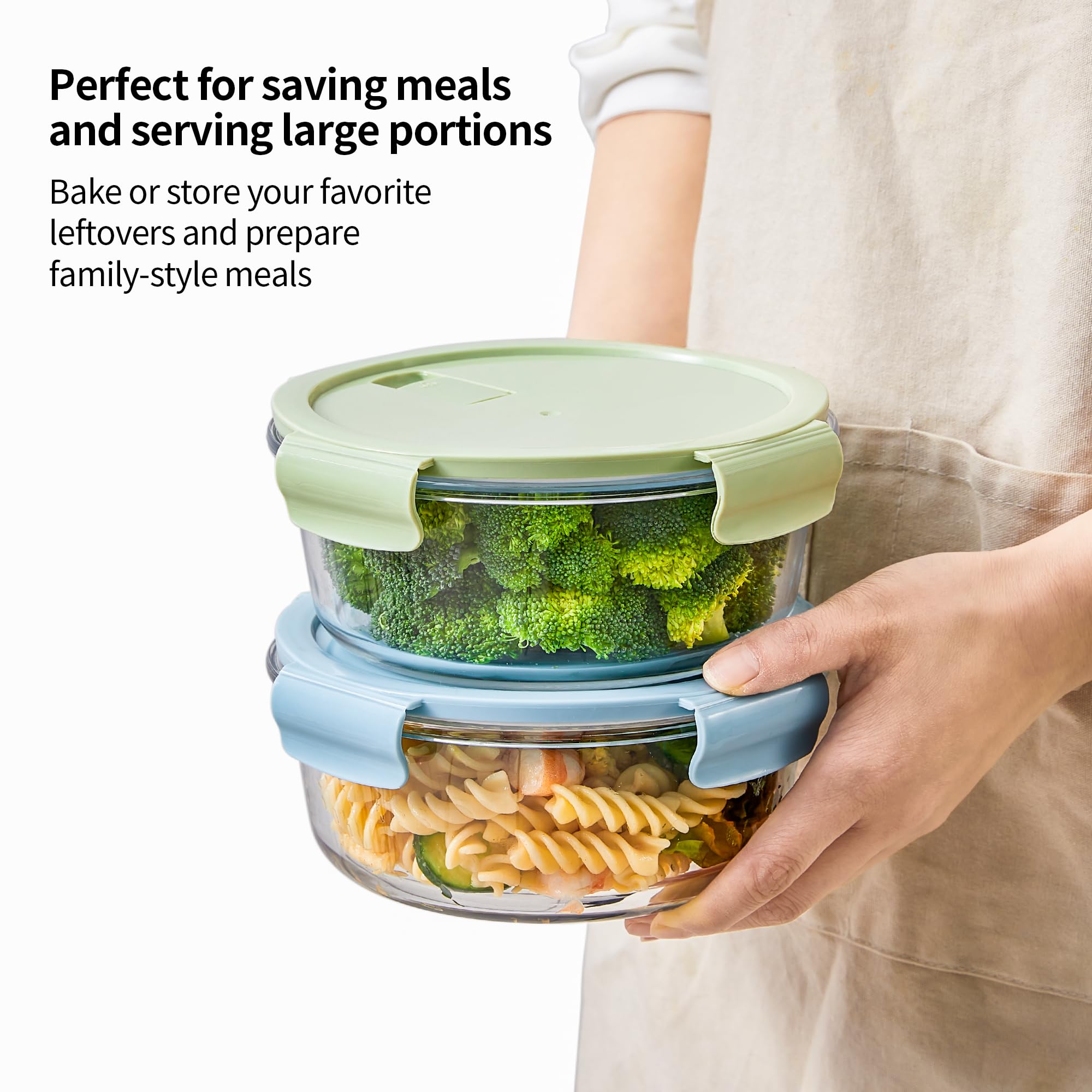 Wancilock 8 Pcs Round Glass Containers with Lids Airtight 4 Cup Glass Storage Containers Set Meal Prep Containers for Soup Leftover Microwave, Dishwasher, and Freezer Safe(4 Sets