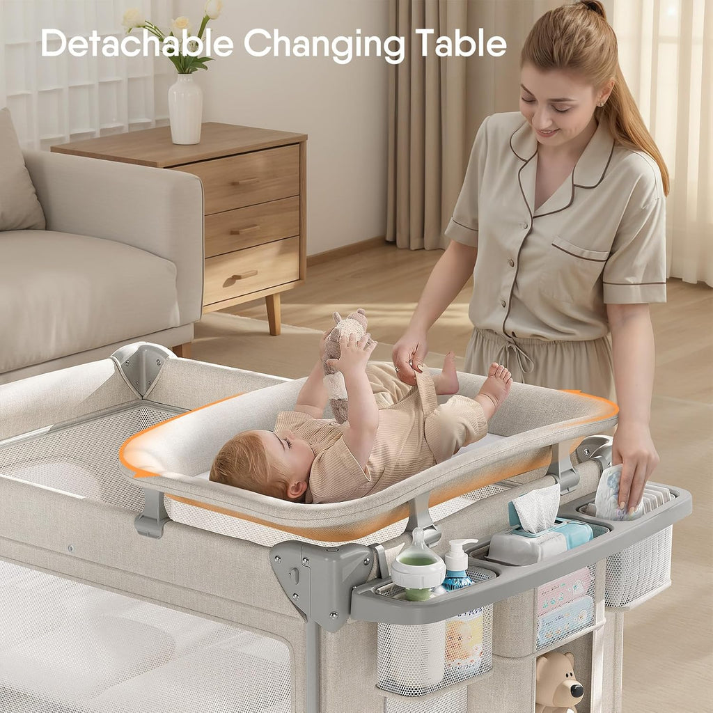 TinyGlow 4-in-1 Baby Bassinet - Portable Crib with Mattress, Mosquito Net & Diaper Changer | Quick Assembly