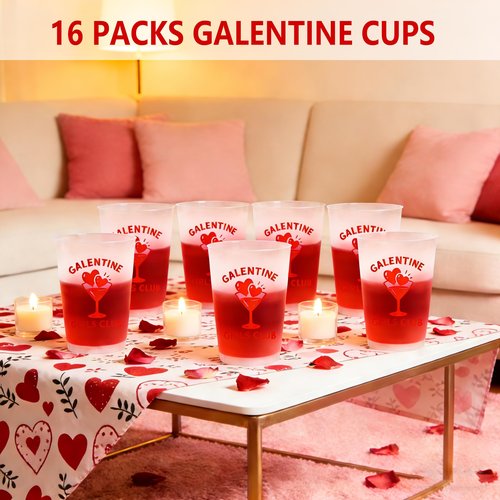 Deneo Galentiens Day Decorations, 16oz Galentine Girls Club Cups, Galentines Day Cups for Girl Lady Valentines Day Party Decorations, Galentine Gang Girl Night Party Supplies, 16Pcs