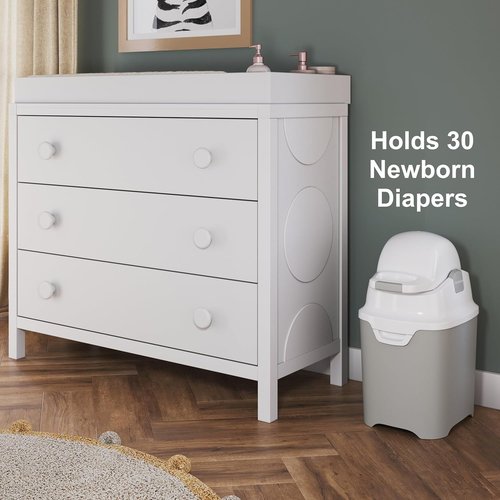 Foundations Mini Diaper Pail - Airtight & Odorless Diaper Disposal, Holds 30 Newborn Diapers - Gray