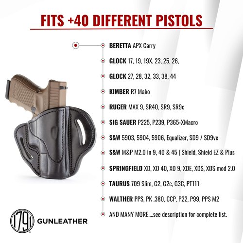 1791 GUNLEATHER G19 Holster - Right Hand OWB G19 Leather Holster for Belts - Fits Glock 19, 23, 26, 27, H&K VP40 and Springfield XDS