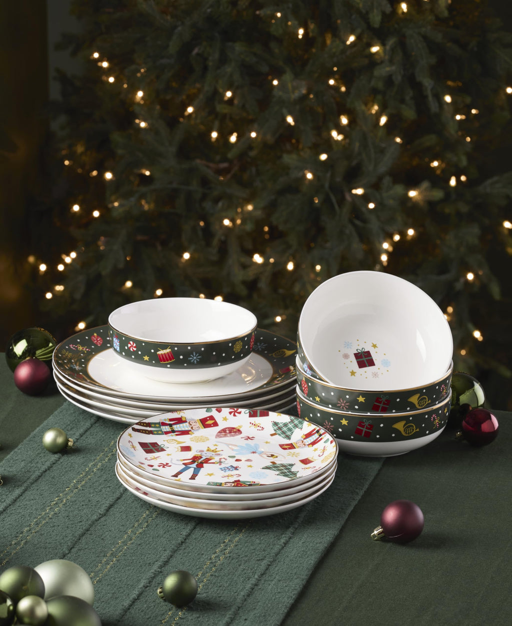 Lenox Dinnerware Set, Nutcracker Ballet 12-Piece Dinnerware Set, Service for 4, Made Of Porcelain, Dishwasher/Microwave Safe, Includes Plates and Bowls for Pasta and Salad, Christmas Decor (12 Piece)