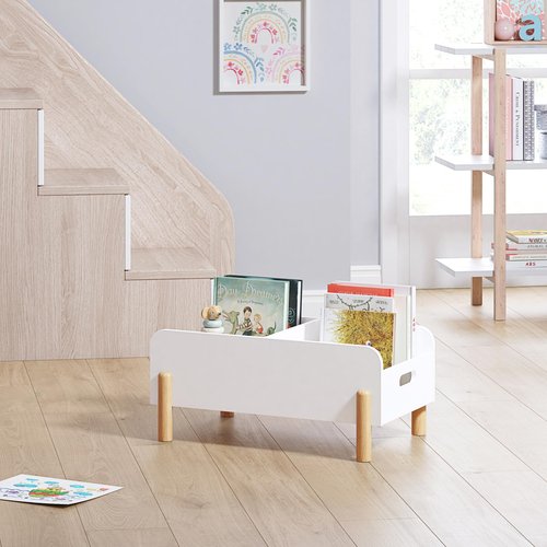 UTEX Montessori Bookshelf for Kids, Wooden Book Shelf for Kids Rooms, Toddler Book Caddy with Adjustable Divider, Floor Book Display, Baby Book Rack for Classroom Nursery