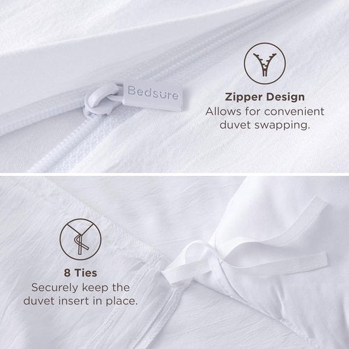 Bedsure Duvet Cover Set - Bright White Queen Size, 3 Pieces, Extra Soft with Zipper Closure & 2 Pillow Shams