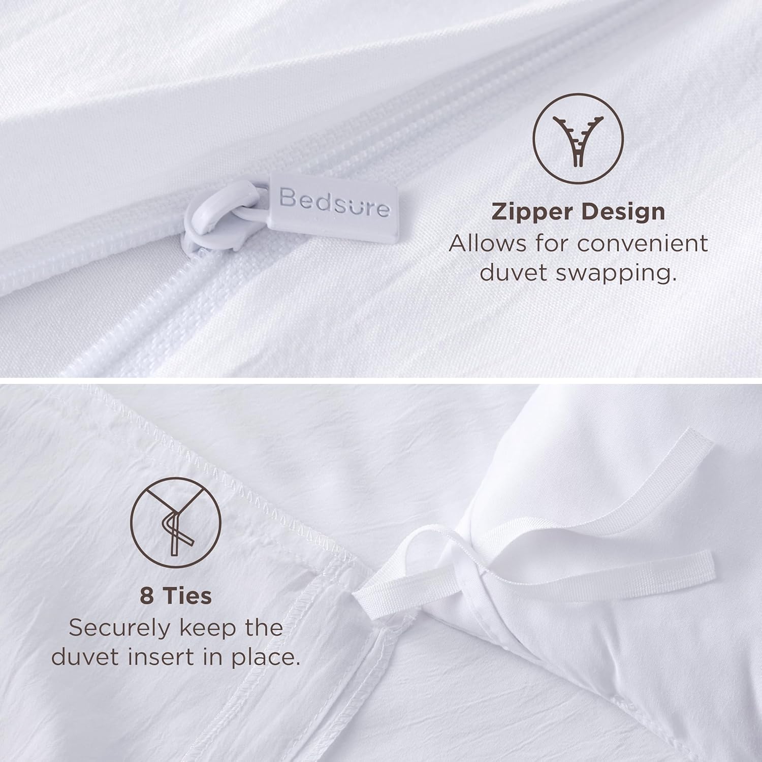 Bedsure King Duvet Cover Set - Bright White Oversized 3-Piece Extra Soft Cotton-Like Polyester, 120''x98'' with Zipper Closure & 2 Pillow Shams
