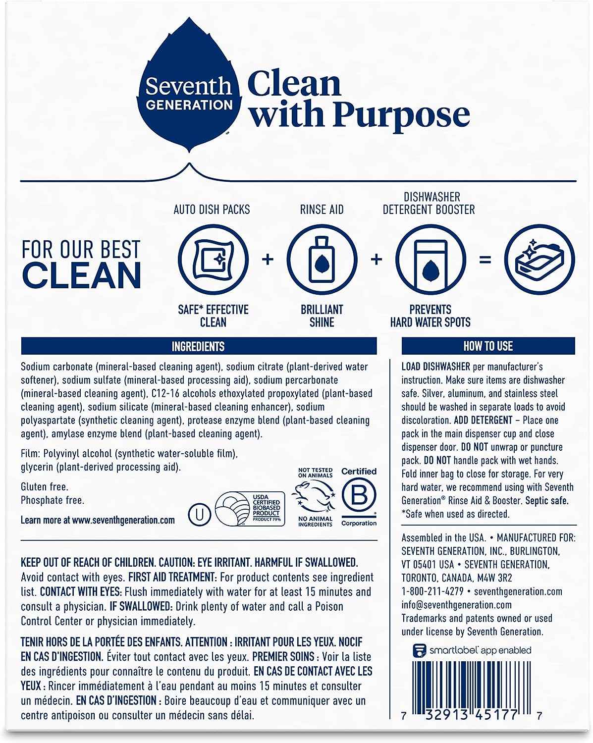 Seventh Generation Dishwasher Detergent Packs - Free & Clear | 45 Count for Sparkling Clean Dishes