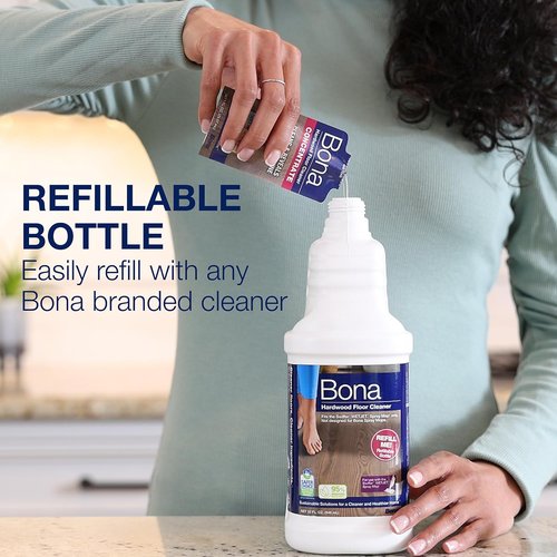 Bona Hardwood Floor Cleaner - 64 Fl Oz Bottle with Refill for Swiffer WETJET | Effective Wood Floor Care