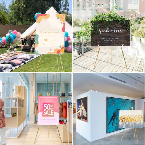 DANMO Adjustable Metal Easel Stand - 63'' Wedding Sign Display in Elegant Gold Finish