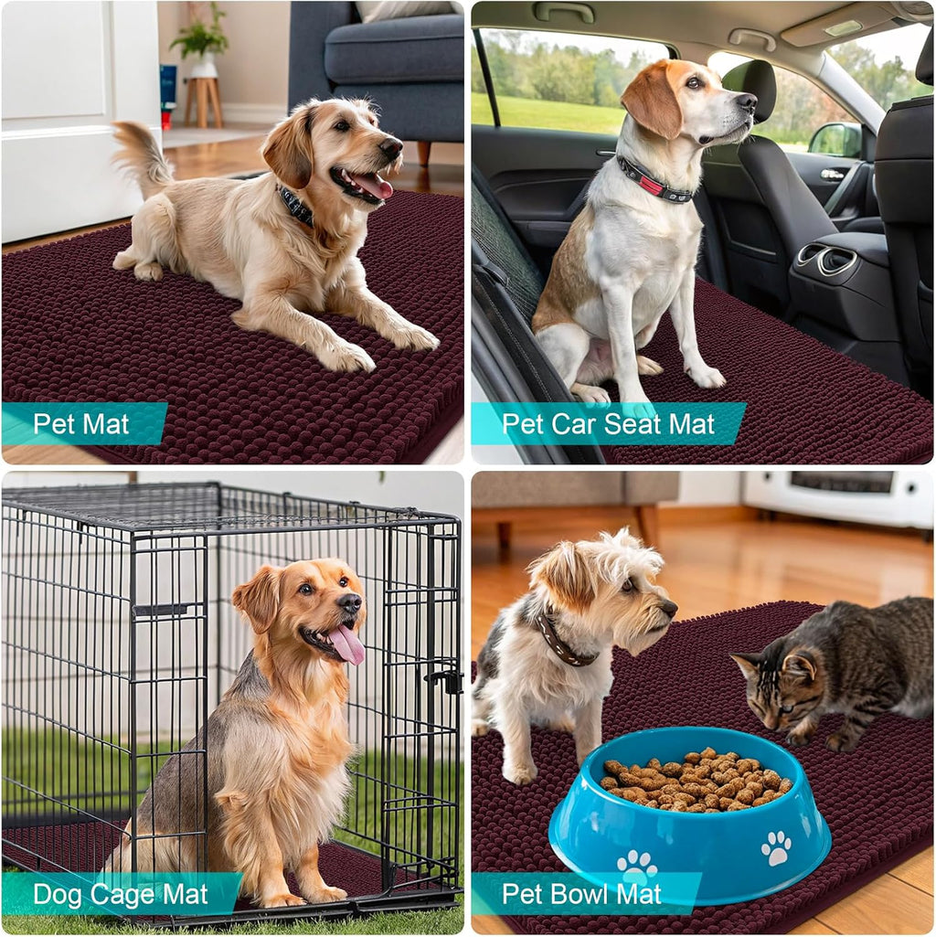 OLANLY Dog Door Mat - Absorbent Non-Slip Washable Doormat for Muddy Paws | 54x24 Inches, Quick Dry Chenille, Russet