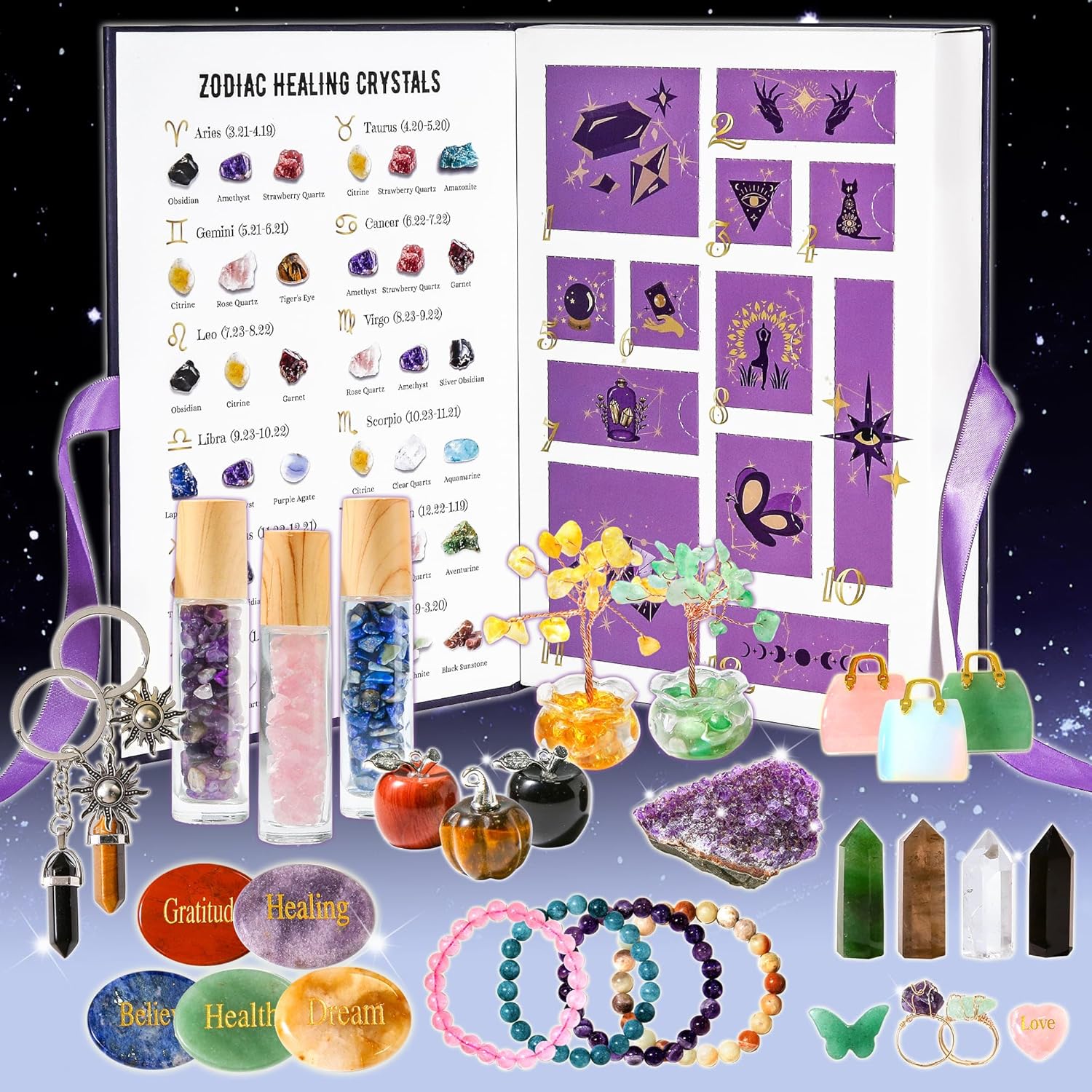 MYDAYS&DESIGN 2026 Crystal Advent Calendar - 12 Days of Zodiac Healing Crystals & Gemstones Gift Box for Women, Teens & Girls
