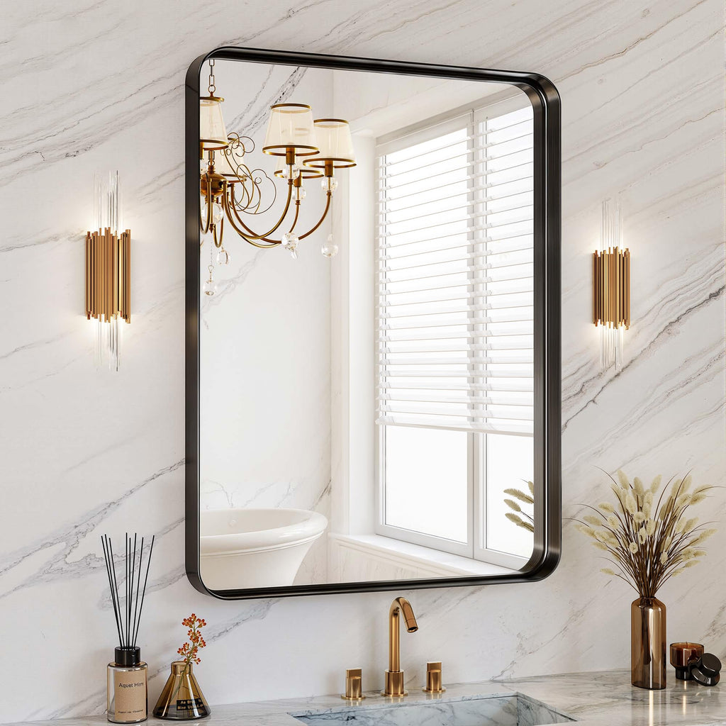 30x36 Inch Black Metal Framed Bathroom Mirror for Wall, HD Tempered Glass, Vanity Mirror for Over Sink, Anti-Rust Aluminum Alloy Mirror, Farmhouse, Horizontally or Vertically Hanging