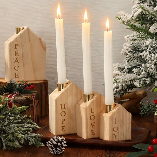 FYSUIMU Wooden Christmas Advent Candle Holders - 4Pcs Nativity Scene Decor for Farmhouse Holiday Centerpiece