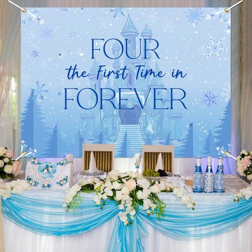 Frozen Four The First Time in Forever Birthday Backdrop Frozen 4th Birthday Party Decorations Kids 4th Birthday Party Photo Background, 7 * 5Ft