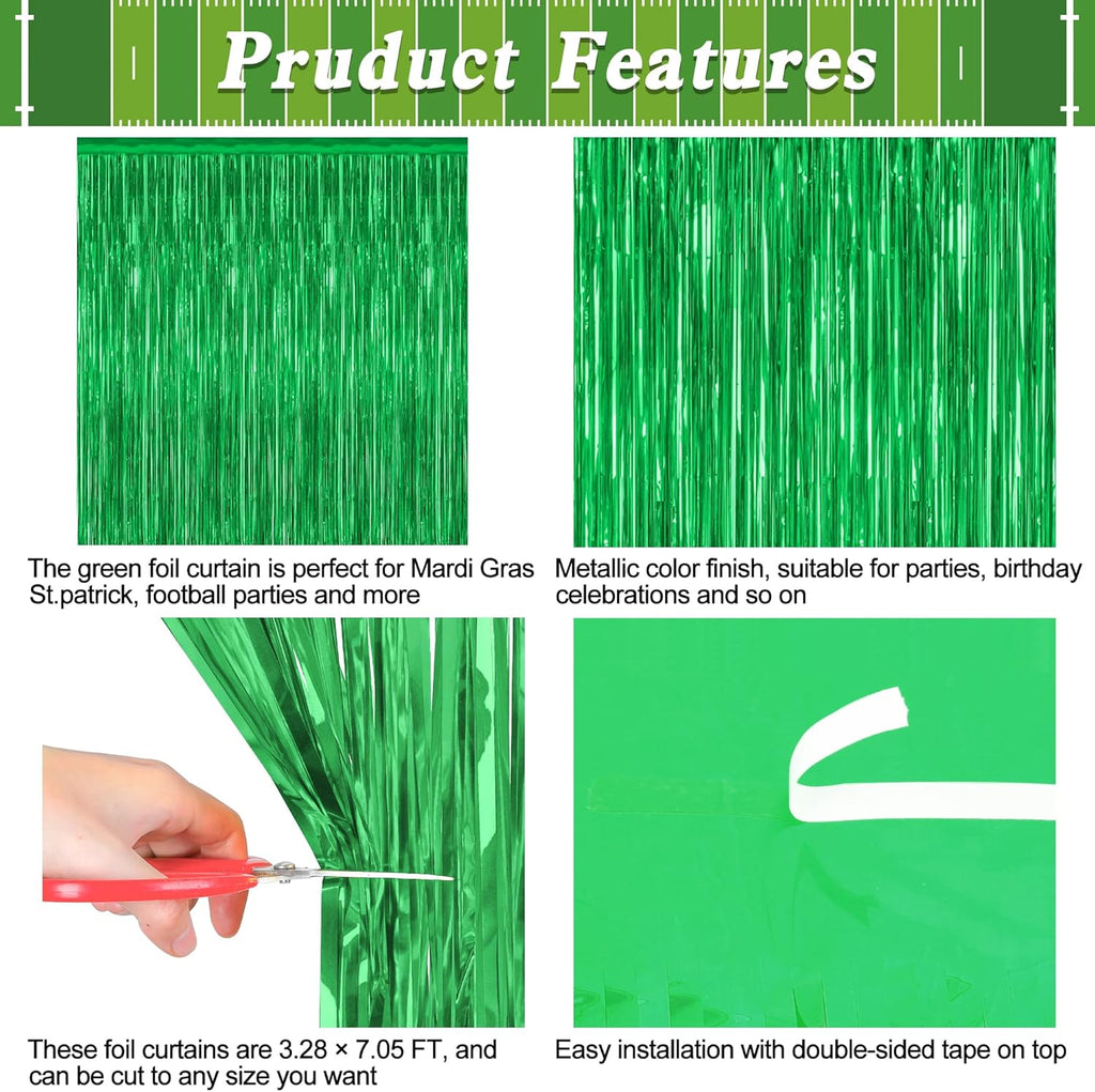 Skiennix Green Streamer Backdrop - 12 Pack Metallic Foil Fringe Curtains | 3.28 FT x 7.05 FT Party Decor