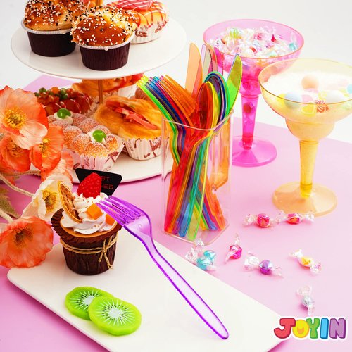 JOYIN 288 PCs Plastic Cutlery Hard Utensils for Brithday, Wedding Celebrations, Anniversary Party Favors, Fiesta Party Supplies, Luau Party, Carnivals, 6 Bright Neon Colors