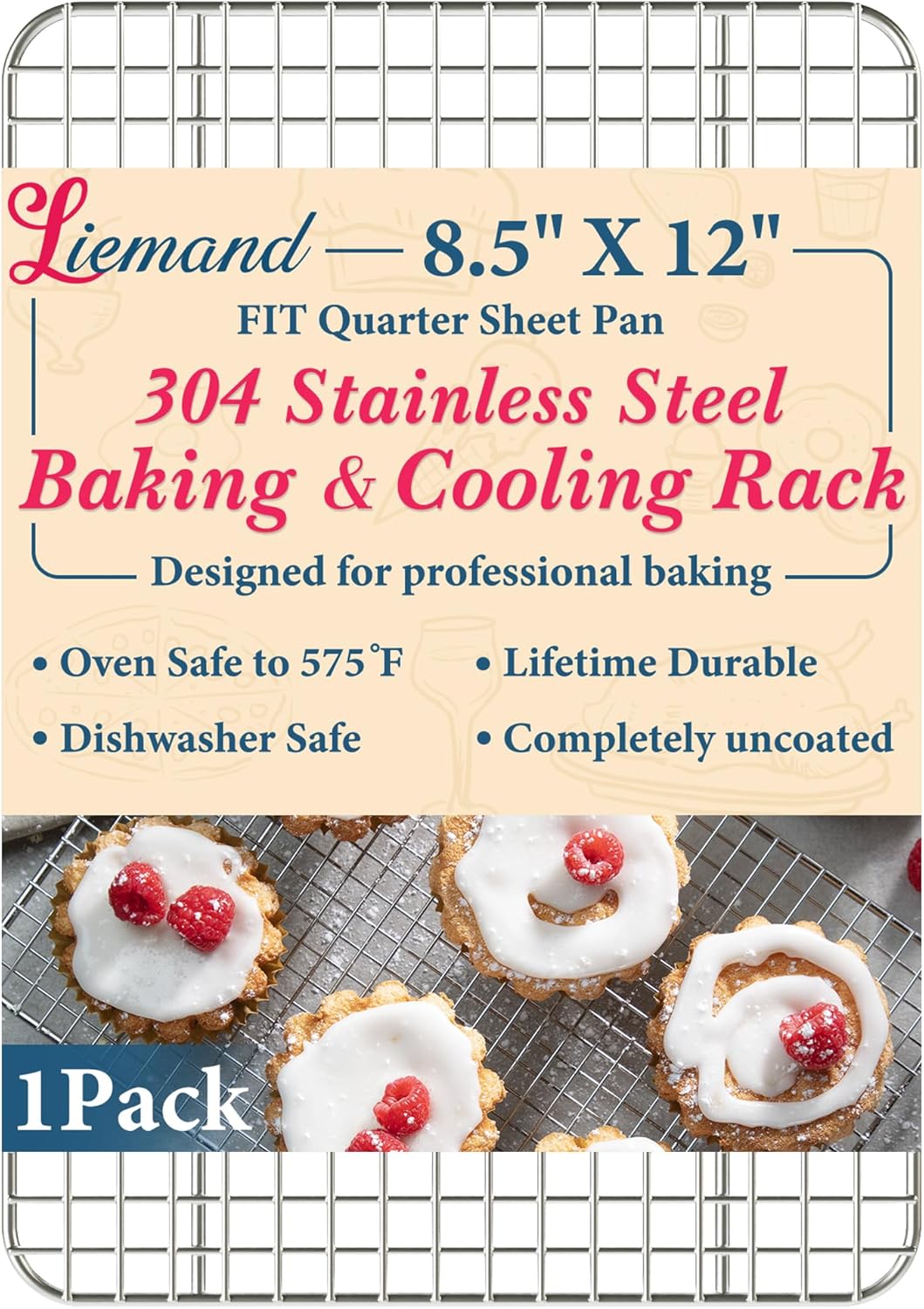 Skiennix Cooling Rack - Premium Heavy-Duty Stainless Steel Oven Safe Baking Rack | 8.5"x12" Fits Quarter Sheet Pan
