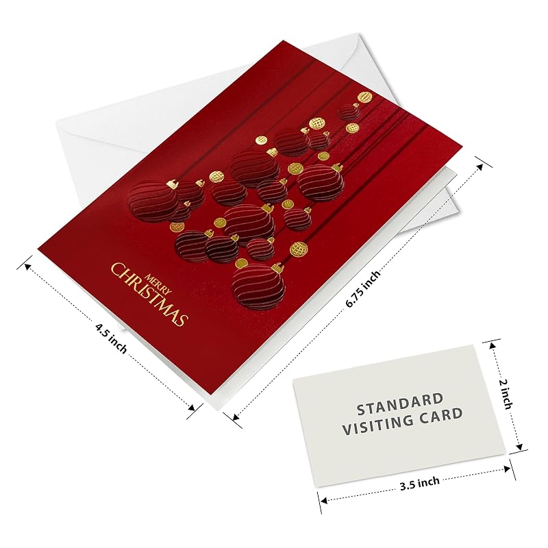 Dark Red Christmas Cards Set 80 with Gold Foil & Embossing, 6.75 x 4.5 Inl Envelopes & Seal Stickers (5 Pack) – Variation: Dark Red+80 Cards