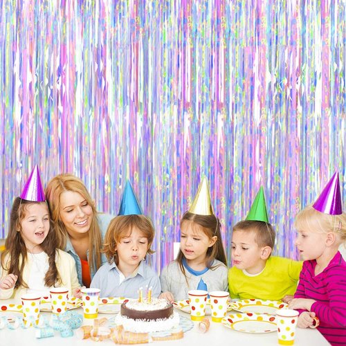 FECEDY Metallic Tinsel Foil Fringe Curtains - 2 Pcs, 3ft x 8.3ft | Perfect for Parties & Celebrations