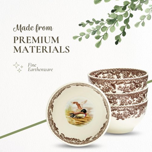 Spode Woodland 4" Dip Bowls - Assorted Animal Designs | Porcelain Ceramic Hunting-Themed Tableware | Microwave & Dishwasher Safe | For Dips, Sauces, Snacks, and Desserts