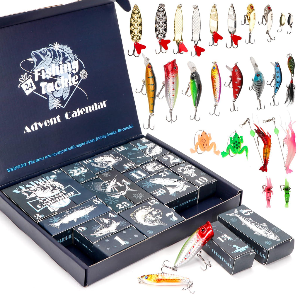 Advent Calendar 2026 Adult, Fishing Advent Calendar 24 Days Fishing Gifts For Men Christmas Countdown Fishing Tackle Lures Set for Men Teen Boys
