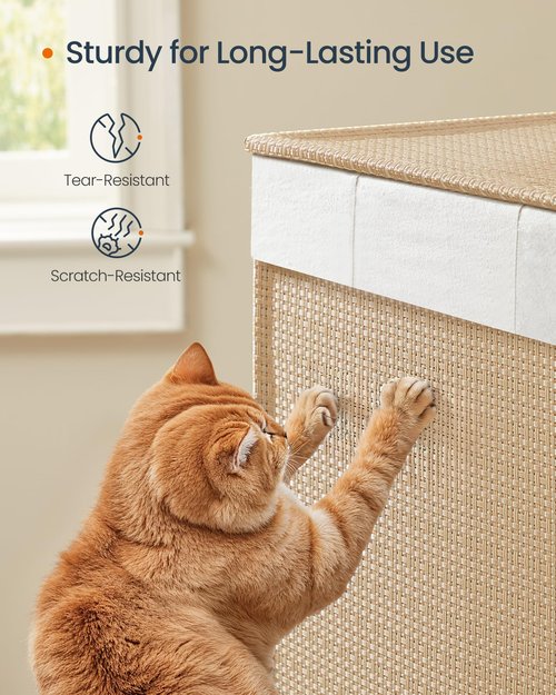 SONGMICS HOME Laundry Hamper with 3 Section, Large 140 L Rolling Laundry Basket with Wheels, Rattan Clothes Basket with Lid, Removable Liner with Handles, Natural Beige and Matte White ULCB602N01