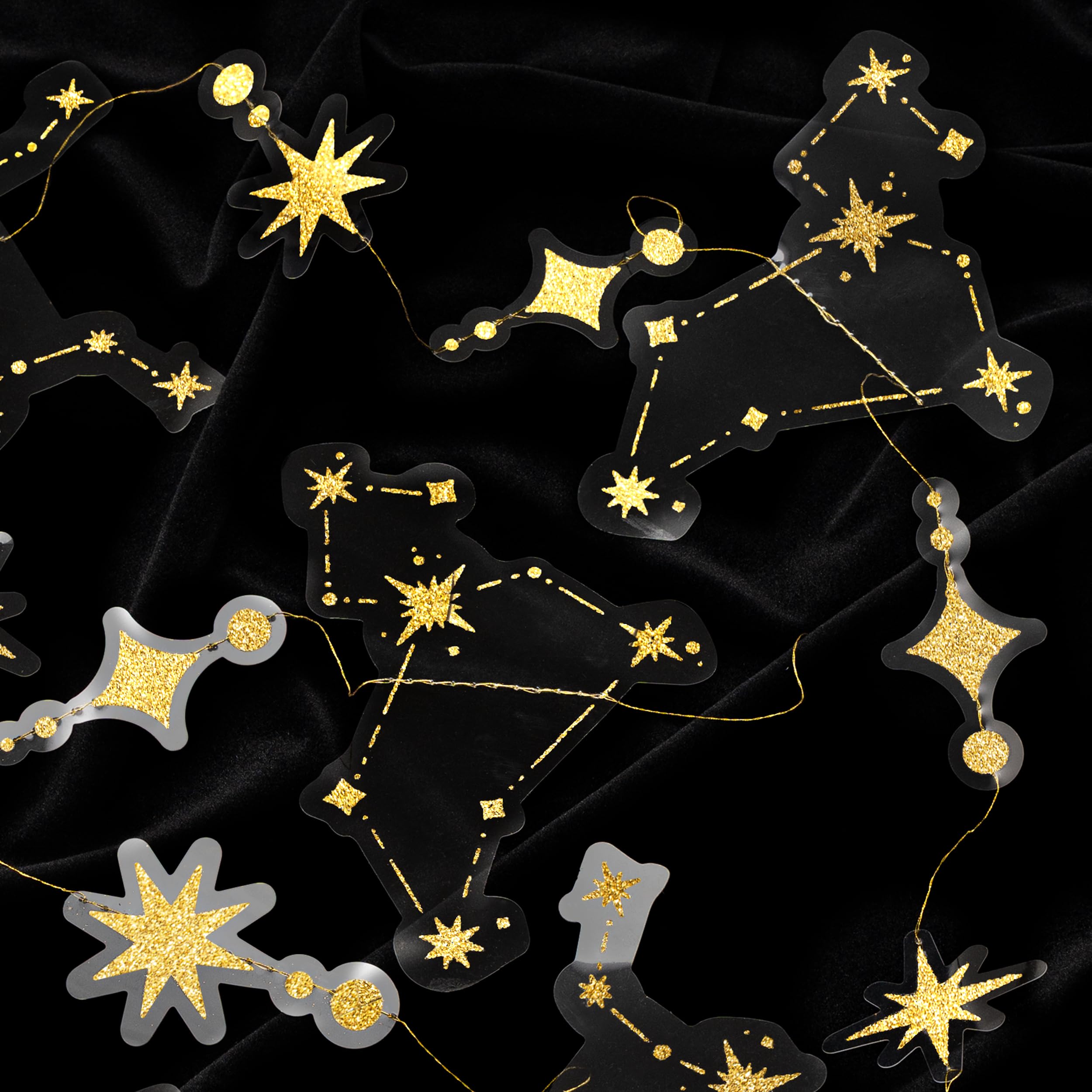 Cheerland Glitter Celestial Party Decorations Constellation Birthday Decoration Star Garlands Witchy Backdrop Astrology Decor Zodiac Theme Banner Hanging Stars Streamer Galaxy Party Suppplies (Gold)