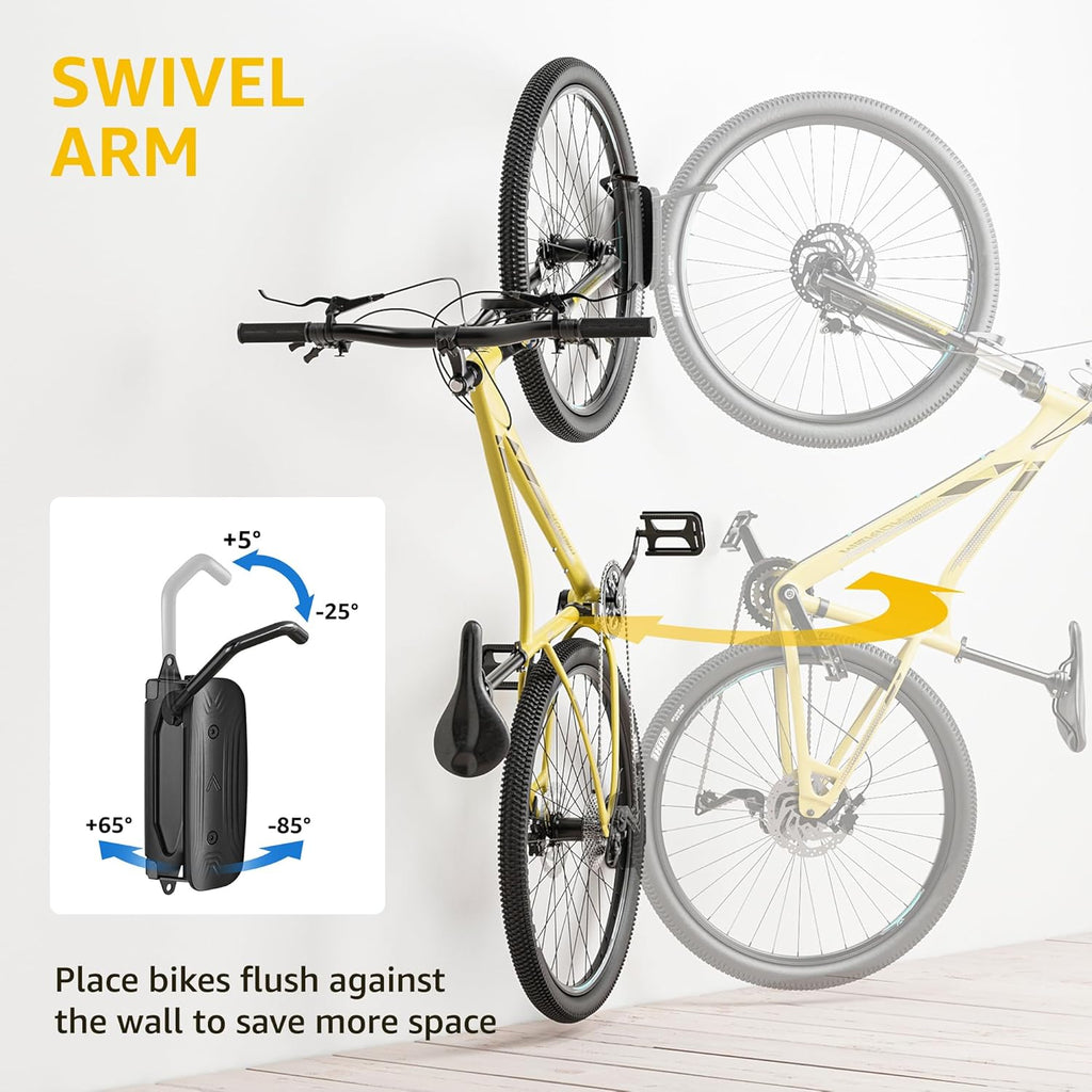 monTEK Swivel Bike Wall Mount - Space-Saving Vertical Bike Rack for Garage | Holds Up to 66lbs, Easy Install, 4 Pack