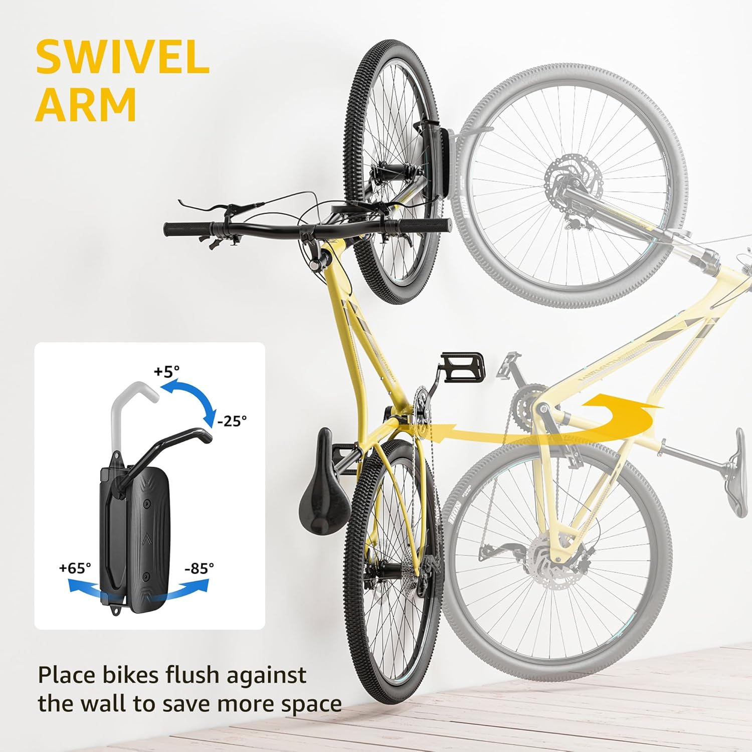 monTEK Swivel Bike Wall Mount - Space-Saving Vertical Bike Rack for Garage | Holds Up to 66lbs, Easy Install, 4 Pack