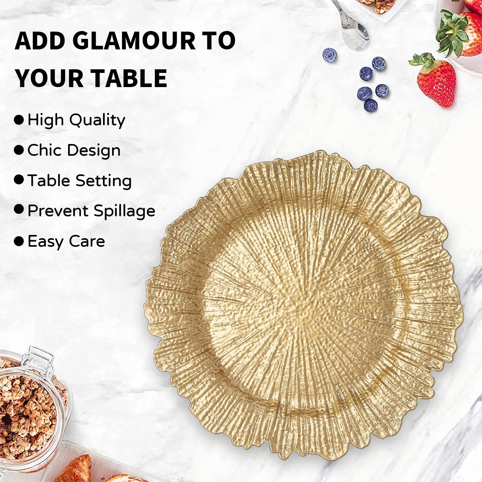 MAONAME Gold Charger Plates Set of 12, Reef Plate Chargers for Dinner Plate, Round Plastic Table Chargers for Thanksgiving, Christmas