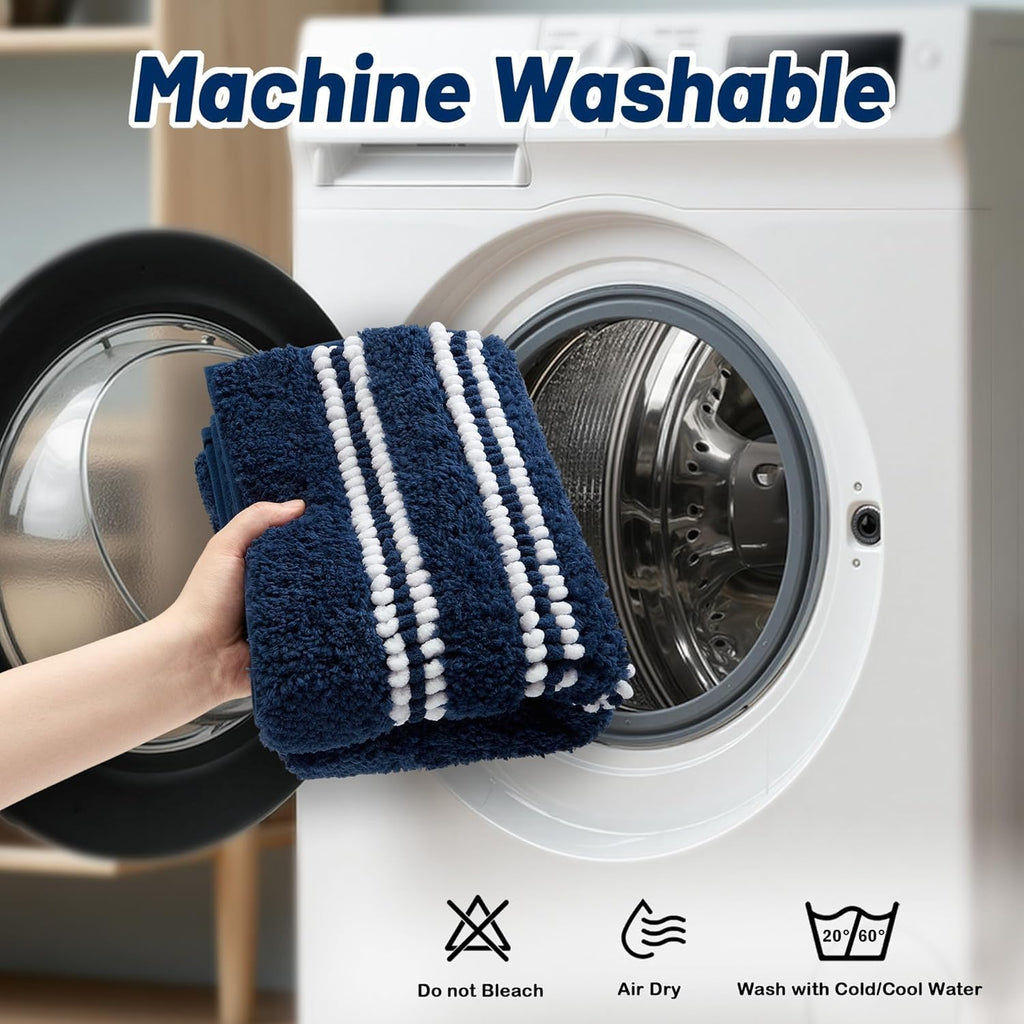Skiennix Non-Slip Washable Bathroom Rugs - Ultra Soft, Super Absorbent Chenille Mat | 24x17, Navy