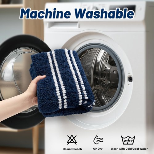 Bathroom Rugs Non Slip Washable 24x17, Ultra Soft Super Absorbent Bath Rugs for Bathroom Floor, Shaggy Chenille Bath Rug, Microfiber Plush Quick Dry Bath Mat for Bathtub, Sink and Shower, Navy