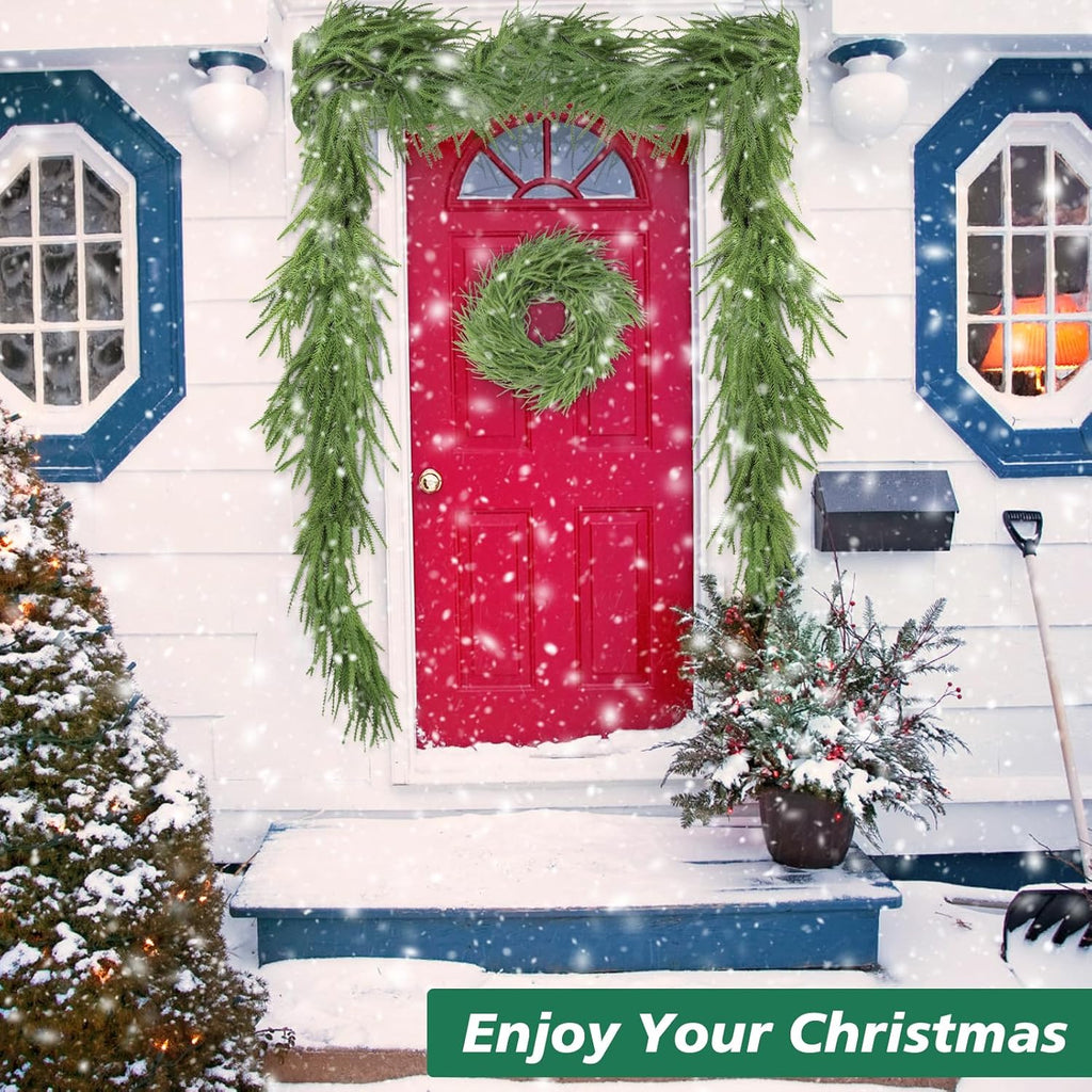 Norfolk Pine Garland - Realistic 9 Ft Faux Pine Christmas Decor for Mantle, Wall & Table