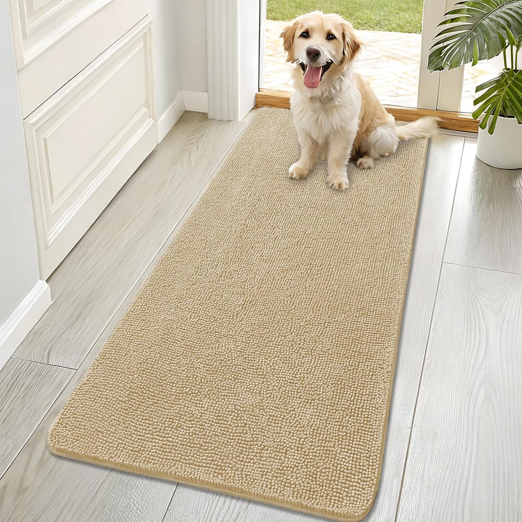 OLANLY Dog Door Mat - Absorbent Non-Slip Washable Chenille Mat for Muddy Paws | 70x32, Beige
