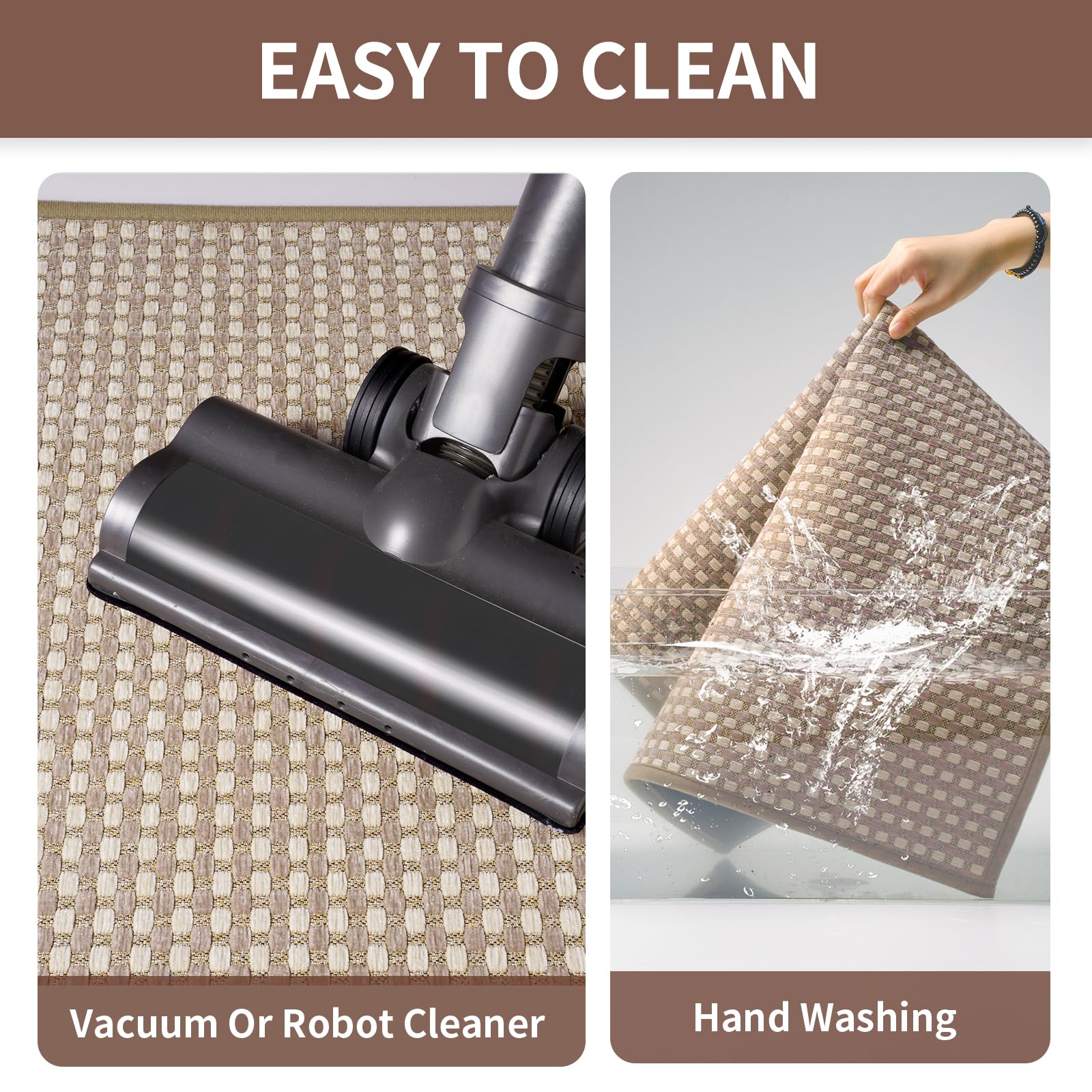 YDKGL Kitchen Rugs Non Slip Washable, Rubber Backing Soft Chenille Braided Kitchen Mats for Floor, Super Absorbent Kitchen Runner Rug Standing Mat Sink Mat, Easy to Clean, Brown 17"x47"