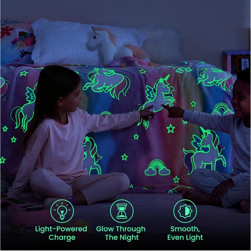 Joiedomi Glow in The Dark Blanket - Unicorns Gifts Toys for Girls Age 2 3 4 5 6 7 8 9 10 11 12 Year Old - Soft Cozy Flannel Kids Throw Blanket, Birthday Bedroom Decor 50"×60"