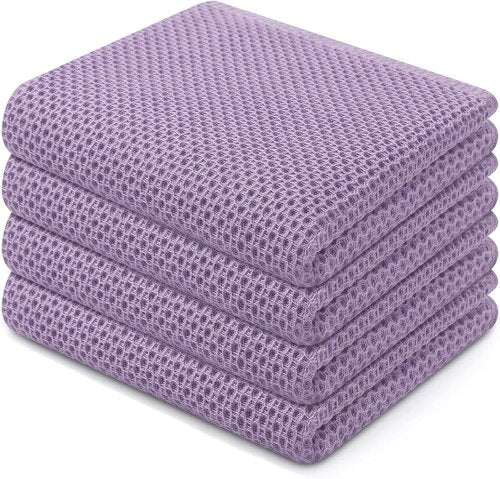 Homaxy Kitchen Dish Towels - Ultra Soft 100% Cotton Waffle Weave | Quick Drying, 13 x 28 Inches, 4-Pack, Lavender