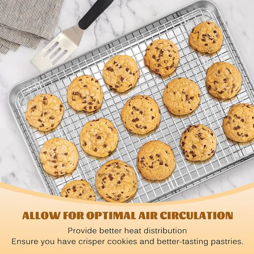 E-far Half Sheet Baking Pan Set - 18”x13” Stainless Steel Cookie Sheet with Cooling Rack | Dishwasher Safe