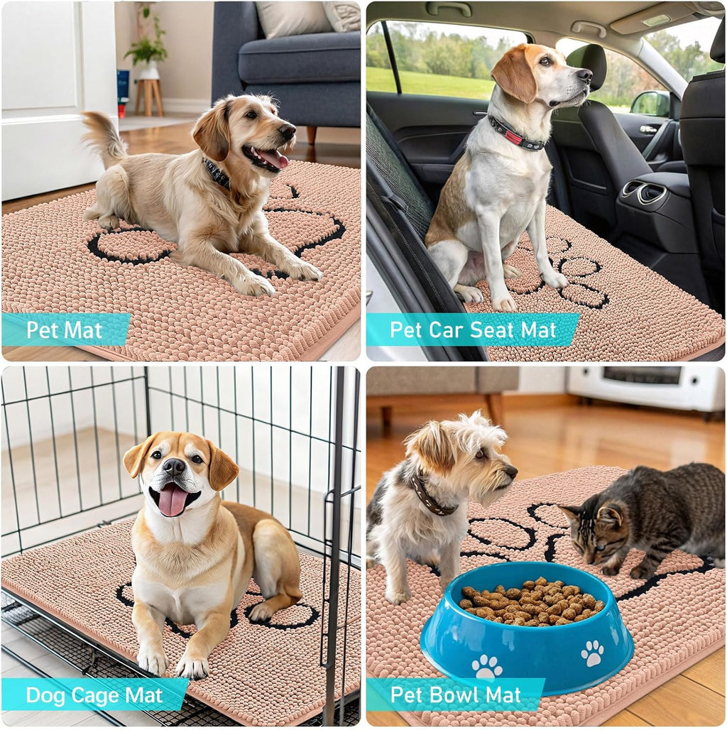 OLANLY Dog Door Mat - Absorbent Non-Slip Mud Mat for Paws | 36x24, Quick Dry Chenille, Peach