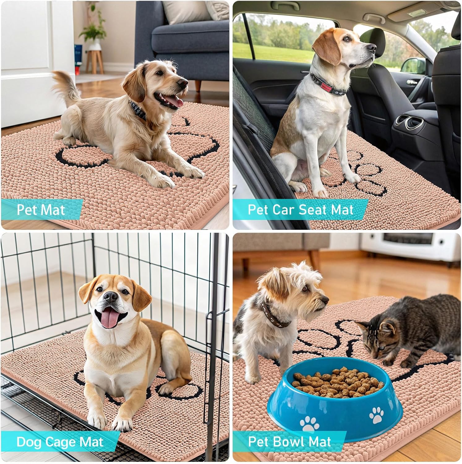 OLANLY Dog Door Mat - Absorbent Non-Slip Mud Mat for Paws | 36x24, Quick Dry Chenille, Peach