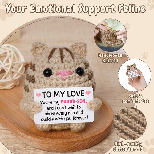 Gifts for Him Her Boyfriend Girlfriend Wife Husband Anniversary Wedding Gifts for Women Men Romantic Valentines Day Birthday I Love You Gift for Couples Funny Handmade Crochet Cat Doll Decor