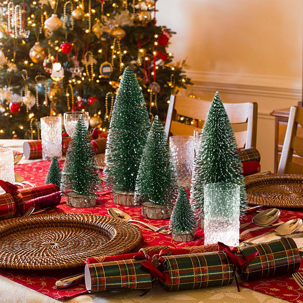 Skiennix Mini Christmas Trees - 6pcs Bottle Brush Decor for Indoor/Outdoor Holiday Parties | Green