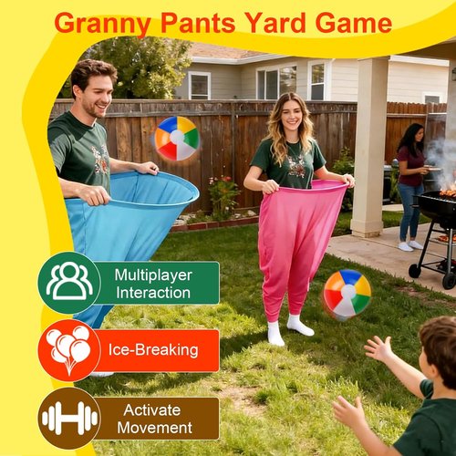 Granny Pants | 17-Piece Outdoor Tossing Game Set - 2 Oversized Pants, 10 Balls & 2 Air Pumps for Kids 4+